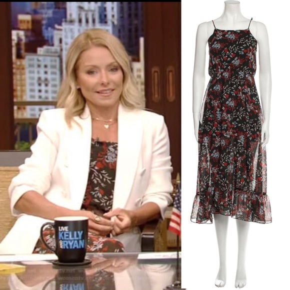 MAJE Floral Wrap Ruffle Midi Dress Red Green Coquette Dark Romantic Formal ASO S - Picture 1 of 13